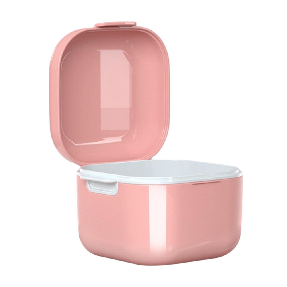 Denture Case w/Strainer Basket Bath Cleaning Soaking for Night Guard Pink