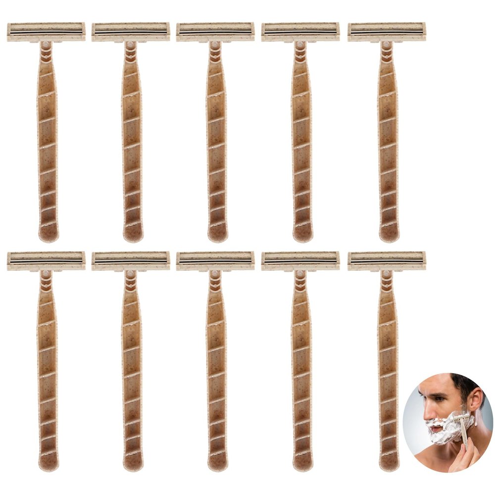 10PCS Disposable Razors, Wheatstraw Razors Biodegradable Single-Use Body and Face Shaver Twin Blades Shave Each Hair Length Safely and In a Skin Friendly Manner Travel-Friendly Grooming Solution