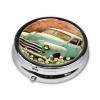 Pill Box 3 Compartments Round Pill Organizer Spring Retro Car Pill Case for Purse Portable Travel Pillbox Metal Small Pill Container for Daily Medicine Supplement Vitamin view 3