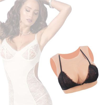 Round Collar Silicone Breastplate Realistic Artificial Huge Breast Touch Realistic Breast Plates for Transgender Ladyboy,Color 2,Silk CUP`D