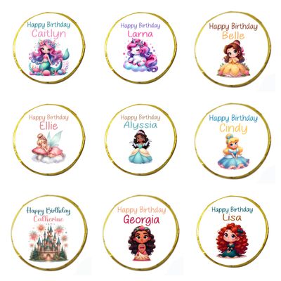 Personalised Girl Chocolate Neapolitans Coins Love Heart Rolls Cute Birthday Present Gifts Christening Baptism Baby Shower Princess Fairy Mermaid Castle (50, Gold Coin)