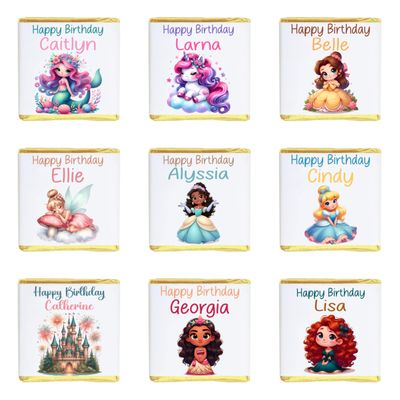 Personalised Girl Chocolate Neapolitans Coins Love Heart Rolls Cute Birthday Present Gifts Christening Baptism Baby Shower Princess Fairy Mermaid Castle (25, Gold Neapolitan)