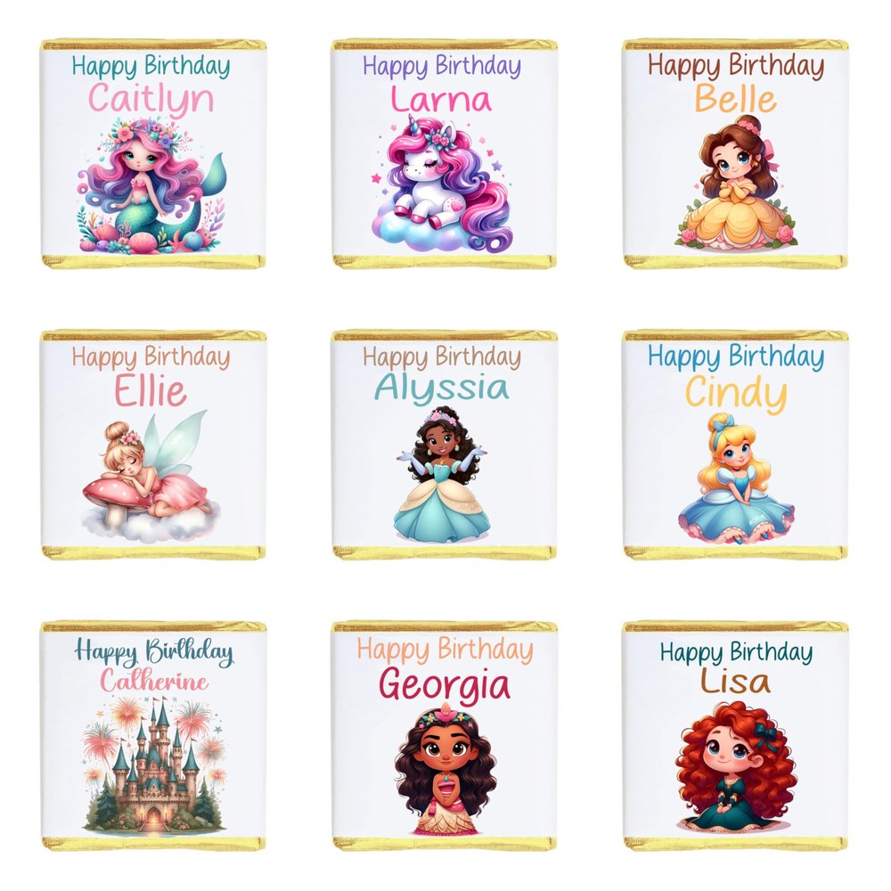 Personalised Girl Chocolate Neapolitans Coins Love Heart Rolls Cute Birthday Present Gifts Christening Baptism Baby Shower Princess Fairy Mermaid Castle (25, Gold Neapolitan)