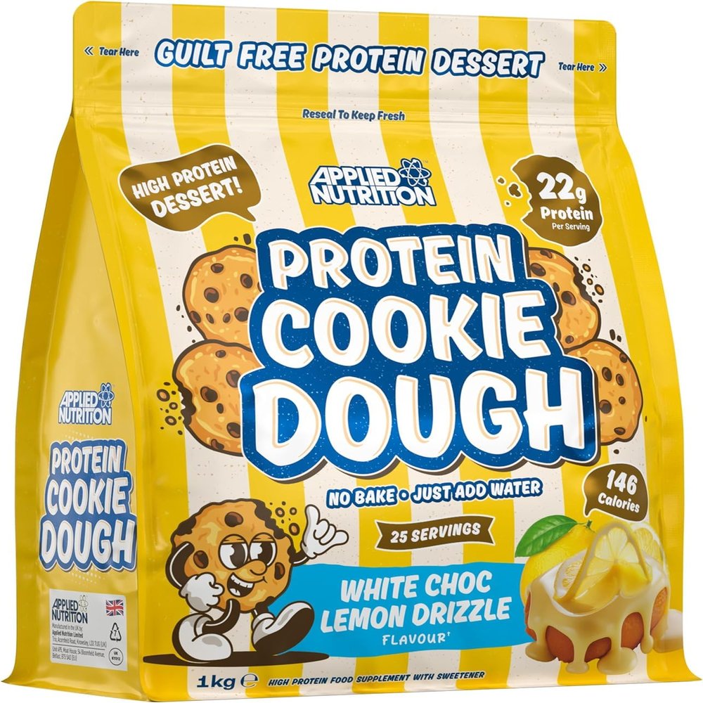 Applied Nutrition Protein Cookie Dough 1kg  High Protein Snack, Over 22g of Protein Per Serving, Ready-to-Eat Low Calorie, Healthy Treat (1kg  25 Servings) (White Choco Lemon Drizzle)