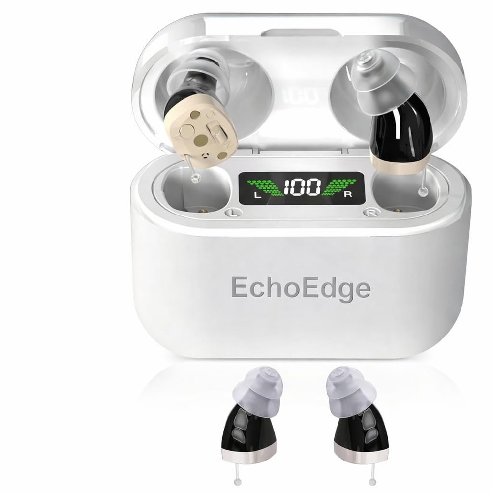 EchoEdge Rechargeable Invisible Hearing Amplifier Personal Sound Amplifier with Microphone, Enhanced Clarity, Noise Reduction, HD Power Display & 30hr Battery Life