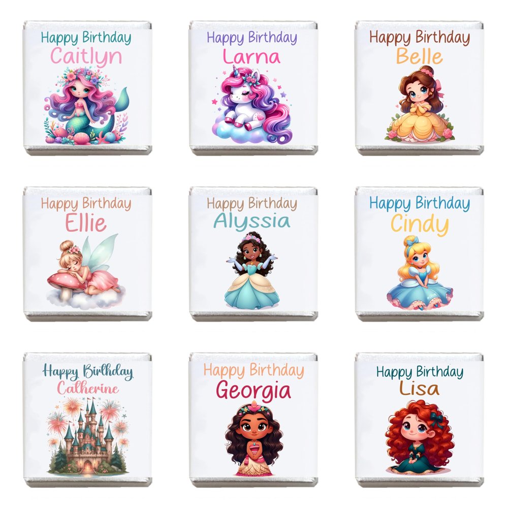 Personalised Girl Chocolate Neapolitans Coins Love Heart Rolls Cute Birthday Present Gifts Christening Baptism Baby Shower Princess Fairy Mermaid Castle (100, Silver Neapolitan)
