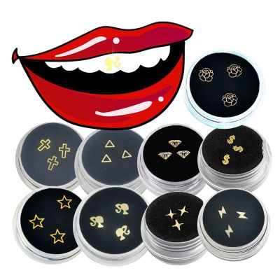 Copper Tooth Gems Gold 9 Boxes Form Ultra Thin Veneer Tooth Gem Suppliers Girl Cross Shape Teeth Jewelry