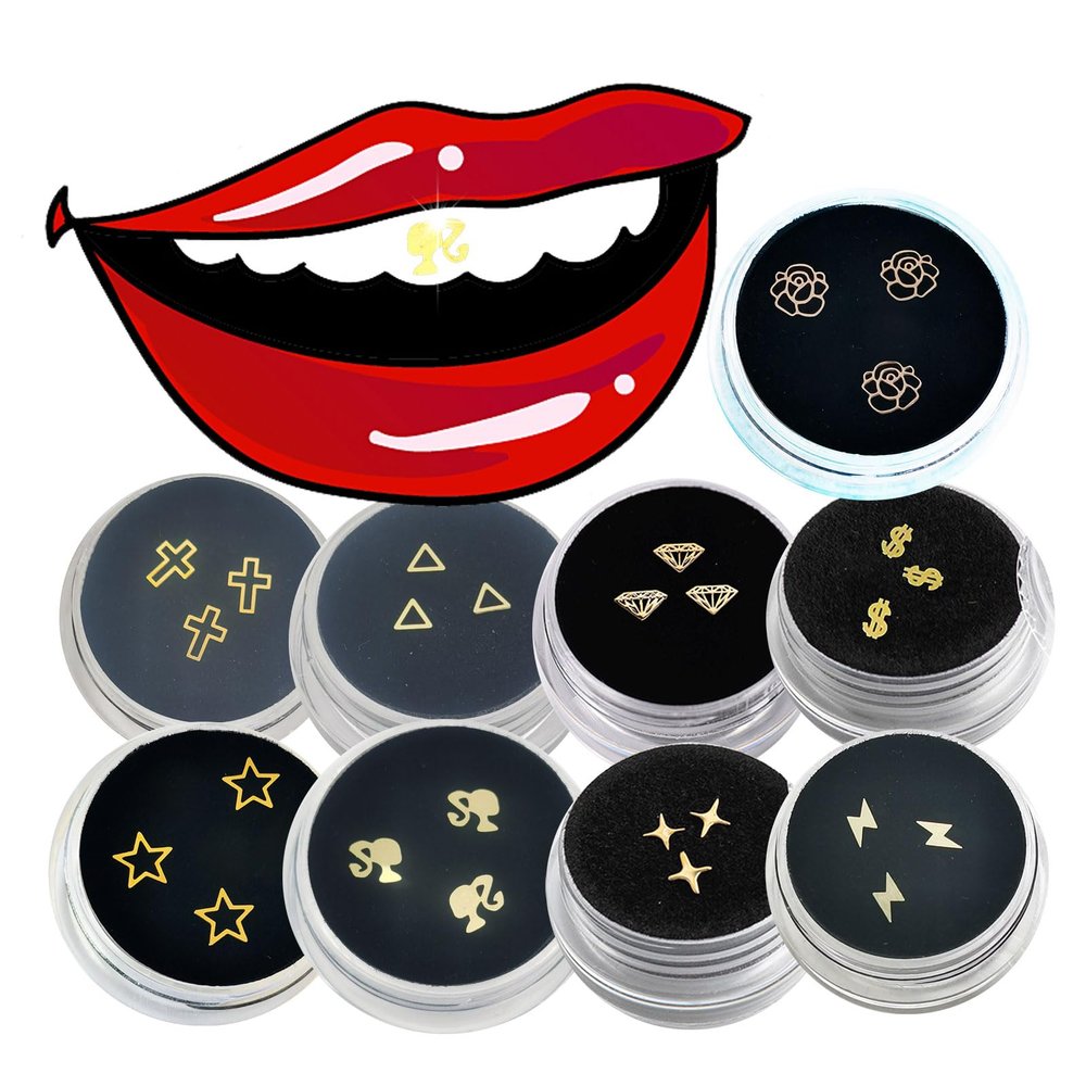 Copper Tooth Gems Gold 9 Boxes Form Ultra Thin Veneer Tooth Gem Suppliers Girl Cross Shape Teeth Jewelry
