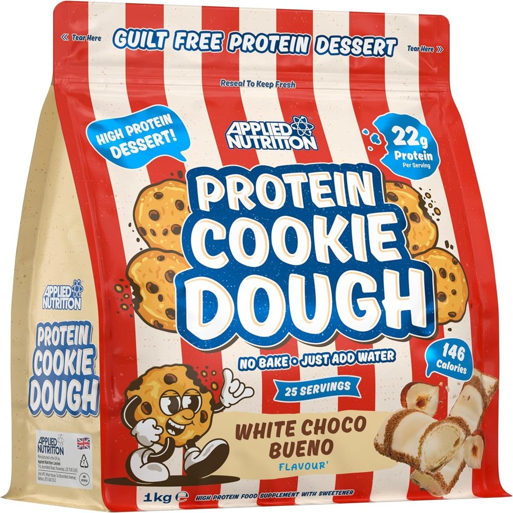Applied Nutrition Protein Cookie Dough 1kg  High Protein Snack, Over 22g of Protein Per Serving, Ready-to-Eat Low Calorie, Healthy Treat (1kg  25 Servings) (White Choco Hazelnut)