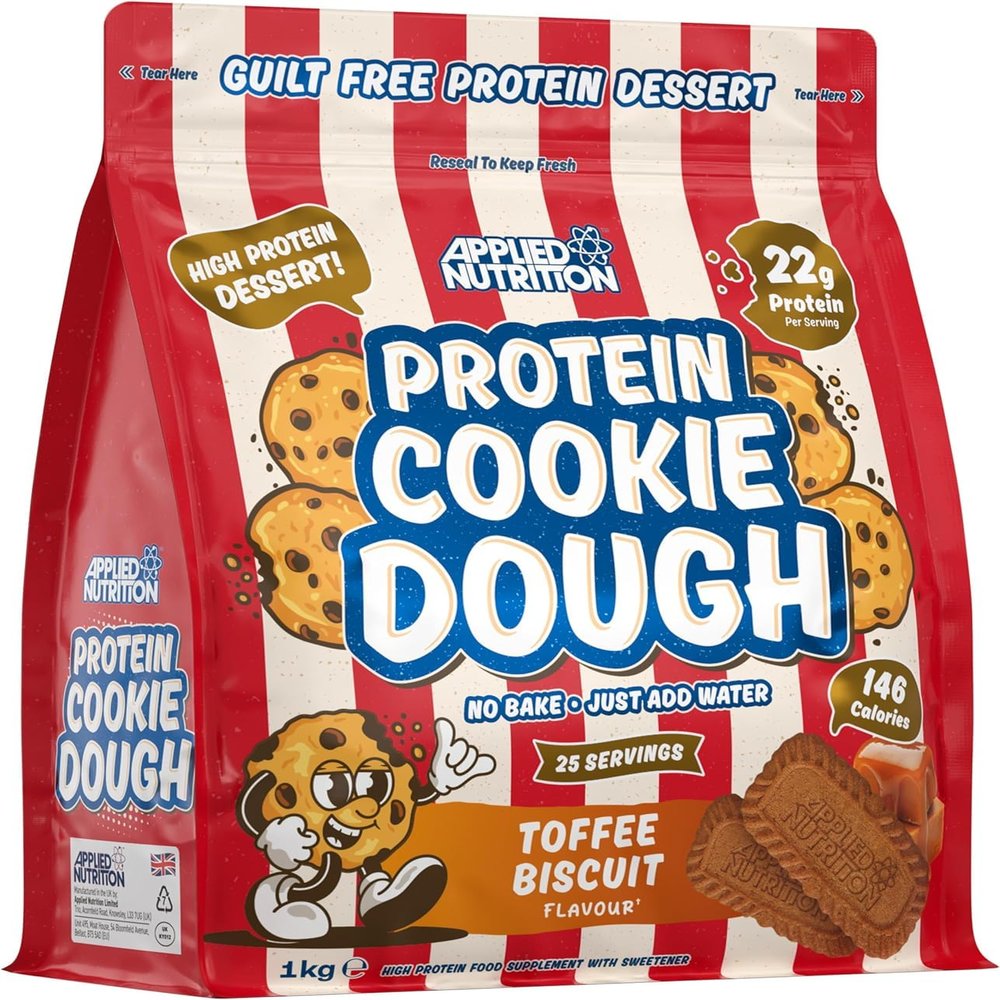 Applied Nutrition Protein Cookie Dough 1kg  High Protein Snack, Over 22g of Protein Per Serving, Ready-to-Eat Low Calorie, Healthy Treat (1kg  25 Servings) (Toffee Biscuit)