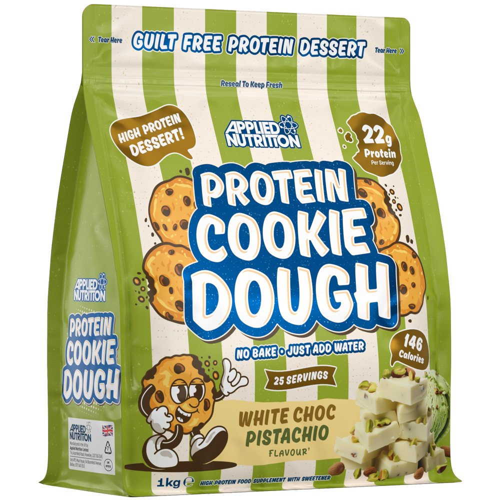 Applied Nutrition Protein Cookie Dough 1kg  High Protein Snack, Over 22g of Protein Per Serving, Ready-to-Eat Low Calorie, Healthy Treat (1kg  25 Servings) (White Choco Pistachio)