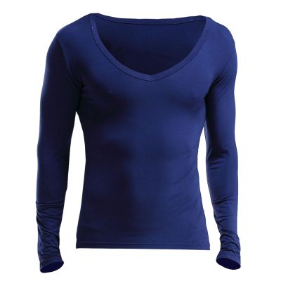 Rrongwn Thermal Underwear for Men Breathable Thermoactive Functional Underwear Soft Warm Ski Underwear Warm Thermal Underwear V Neck Sports Compression Suit Thermal Vest, blue, L
