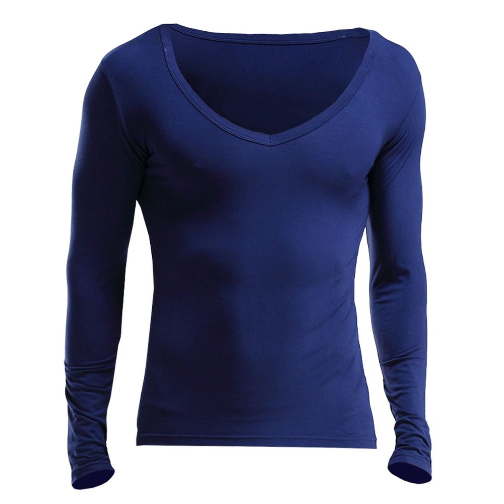 Rrongwn Thermal Underwear for Men Breathable Thermoactive Functional Underwear Soft Warm Ski Underwear Warm Thermal Underwear V Neck Sports Compression Suit Thermal Vest, blue, L