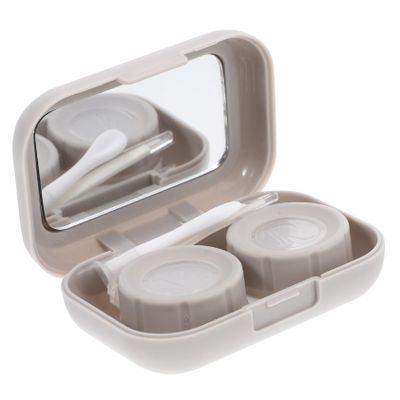 FRCOLOR Portable Contacts Lens Case Lightweight Abs and Glass Material with Mirror and Tweezers, Practical Storage Design for Outdoor Use and Daily Bag Carry
