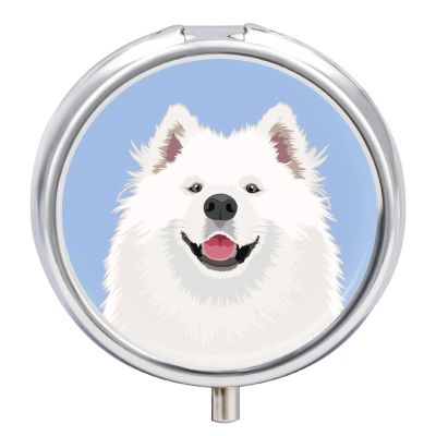 Round Pill Box Samoyed Buddy Dog Portable Pill Case Medicine Organizer Vitamin Holder Container with 3 Compartments