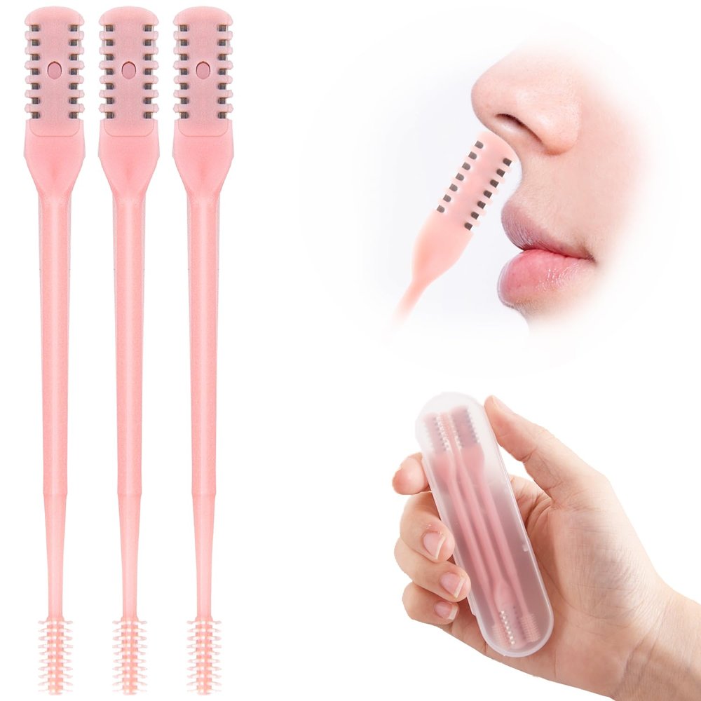 3pcs Nose Hair Trimmer, 360 Rotating Nasal Hair Cutter Clipper, 2 in 1 Double Sided Nose Hair Cleaner Portable Manual Nostril Hair Removal Tool for Men Women (Pink)