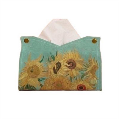 DFHS46JK Tissue Box Cover Tissue Box Cover Colourful Oil Painting PU Leather Tissue Holder Office Tissue Cover Napkin Dispenser Holder for Home Office In Living Room(Green)