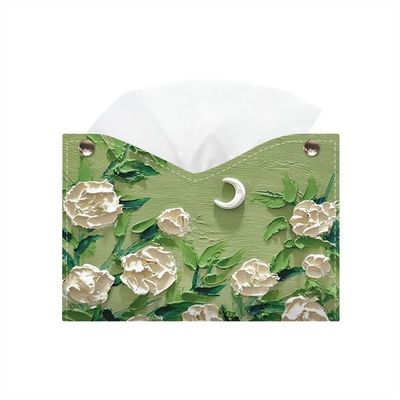 DFHS46JK Tissue Box Cover Light Luxury Style Tissue Box Cover Colourful Oil Painting PU Leather Tissue Holder Office Tissue Cover Napkin Dispenser Holder In Living Room(Green)