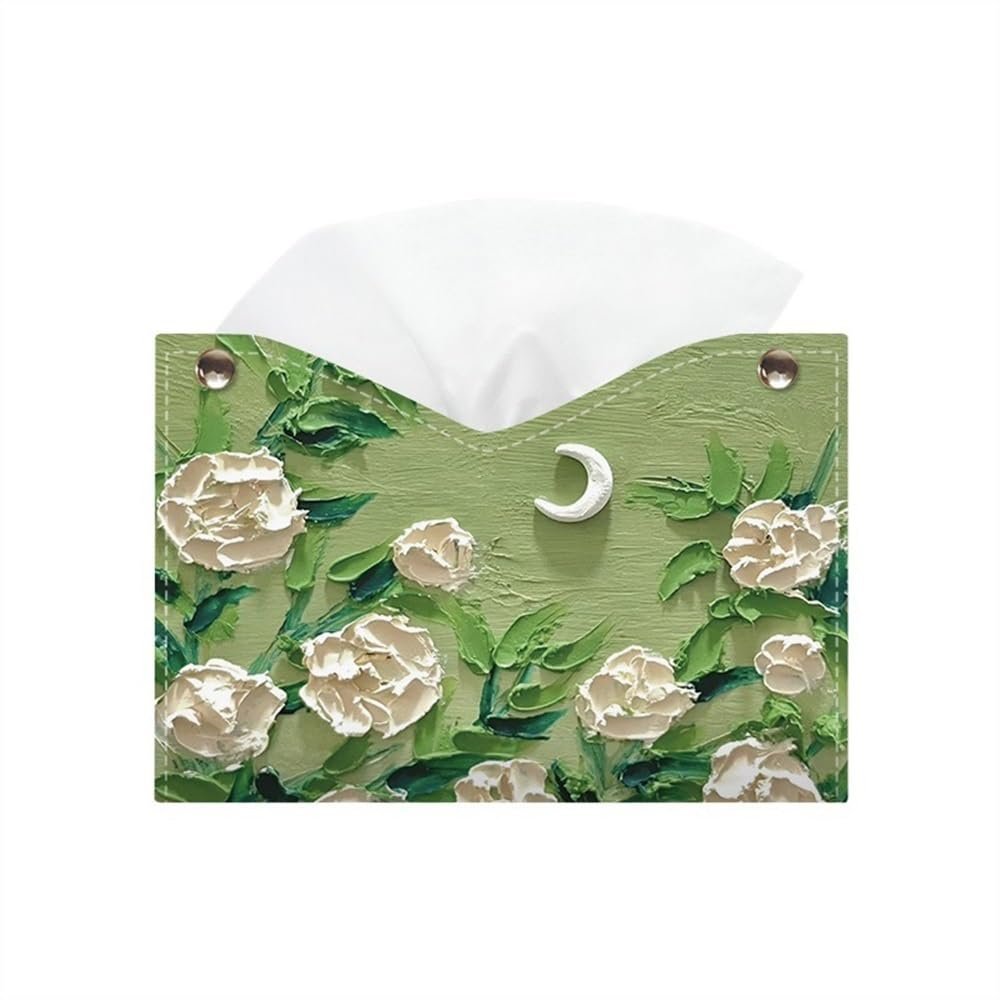 DFHS46JK Tissue Box Cover Light Luxury Style Tissue Box Cover Colourful Oil Painting PU Leather Tissue Holder Office Tissue Cover Napkin Dispenser Holder In Living Room(Green)