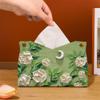 DFHS46JK Tissue Box Cover Light Luxury Style Tissue Box Cover Colourful Oil Painting PU Leather Tissue Holder Office Tissue Cover Napkin Dispenser Holder In Living Room(Green) view 4