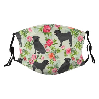 Reusable Cloth Face Mask,Black Pug Hawaiian Tropical Adult Washable Face Cover With Adjustable Earloops Nose Wire