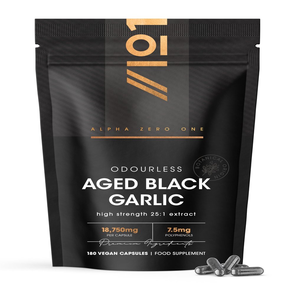 Black Garlic Extract 18,750mg - Fermented & Aged - Standardised 7.5mg Polyphenols - 180 Vegan Capsules (6 Months Supply) by Alpha01