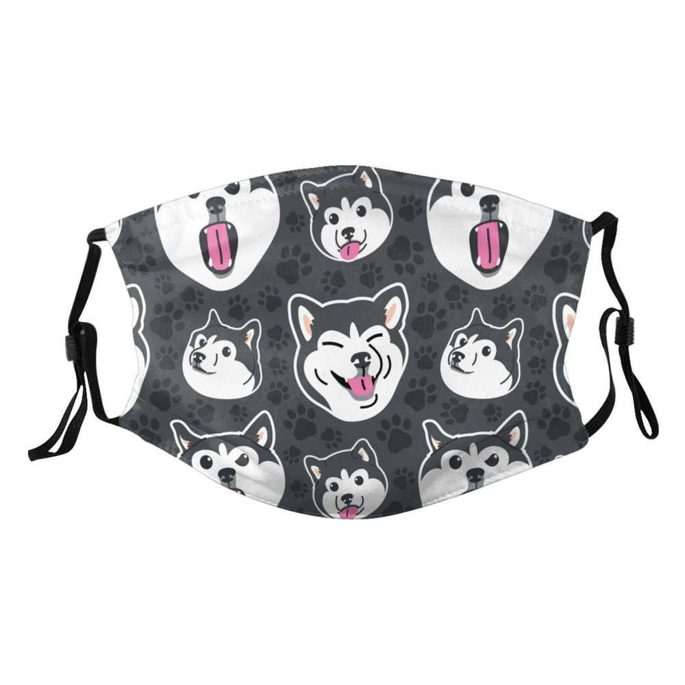 Reusable Cloth Face Mask,Cute Dog Husky Adult Washable Face Cover With Adjustable Earloops Nose Wire