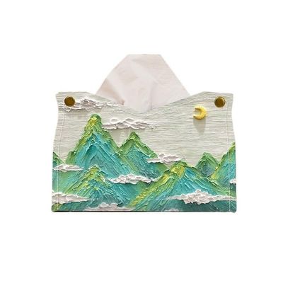 DFHS46JK Tissue Box Cover Tissue Box Oil Painting Tissue Box Household Living Room Pu Napkin Holder for Home Office Restaurant In Living Room(Green)