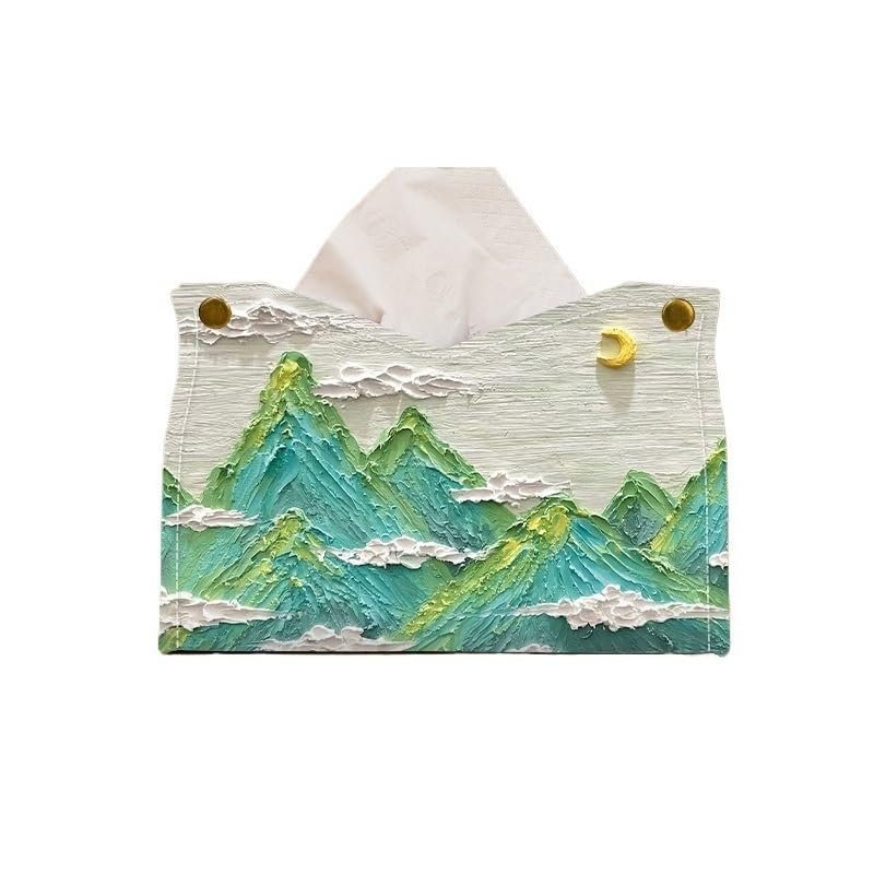 DFHS46JK Tissue Box Cover Tissue Box Oil Painting Tissue Box Household Living Room Pu Napkin Holder for Home Office Restaurant In Living Room(Green)