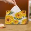 DFHS46JK Tissue Box Cover Tissue Box Oil Painting Tissue Box Household Living Room Pu Napkin Holder for Home Office Restaurant In Living Room(Green) view 3