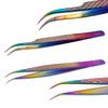 2-PCs Eyelash Tweezers Set with Fiber Tip  Lash Tweezers for Extensions, Straight, Curved, Individual, Russian Volume, Isolation  Stainless Steel Rainbow (2-PCs Curved) view 1