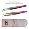 2-PCs Eyelash Tweezers Set with Fiber Tip  Lash Tweezers for Extensions, Straight, Curved, Individual, Russian Volume, Isolation  Stainless Steel Rainbow (2-PCs Curved) view 4