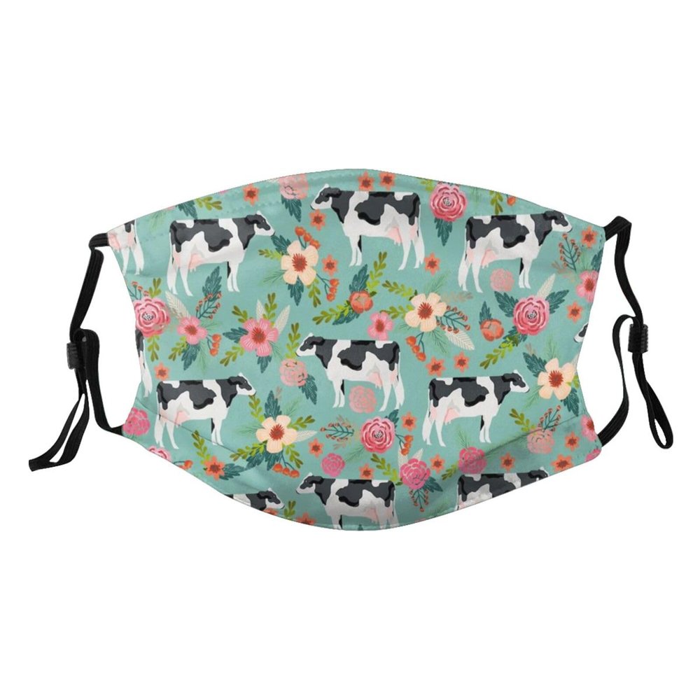 Reusable Cloth Face Mask,Holstein Floral Cattle Cow Adult Washable Face Cover With Adjustable Earloops Nose Wire