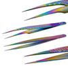 2-PCs Eyelash Tweezers Set with Fiber Tip  Lash Tweezers for Extensions, Straight, Curved, Individual, Russian Volume, Isolation  Stainless Steel Rainbow (2-PCs Straight) view 1