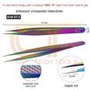 2-PCs Eyelash Tweezers Set with Fiber Tip  Lash Tweezers for Extensions, Straight, Curved, Individual, Russian Volume, Isolation  Stainless Steel Rainbow (2-PCs Straight) view 3