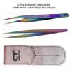 2-PCs Eyelash Tweezers Set with Fiber Tip  Lash Tweezers for Extensions, Straight, Curved, Individual, Russian Volume, Isolation  Stainless Steel Rainbow (2-PCs Straight) view 4