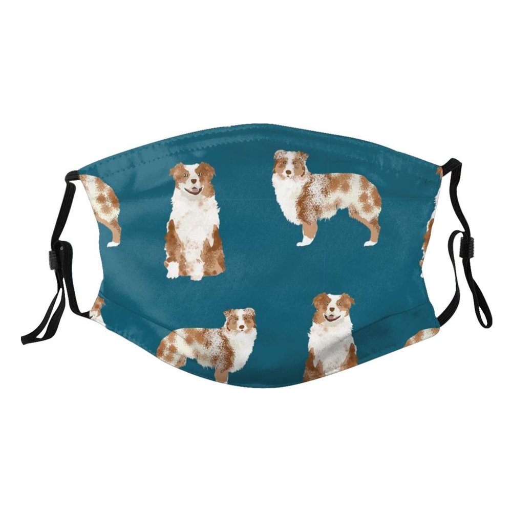 Reusable Cloth Face Mask,Australian Shepherd Red Merle Dog Navy Adult Washable Face Cover With Adjustable Earloops Nose Wire