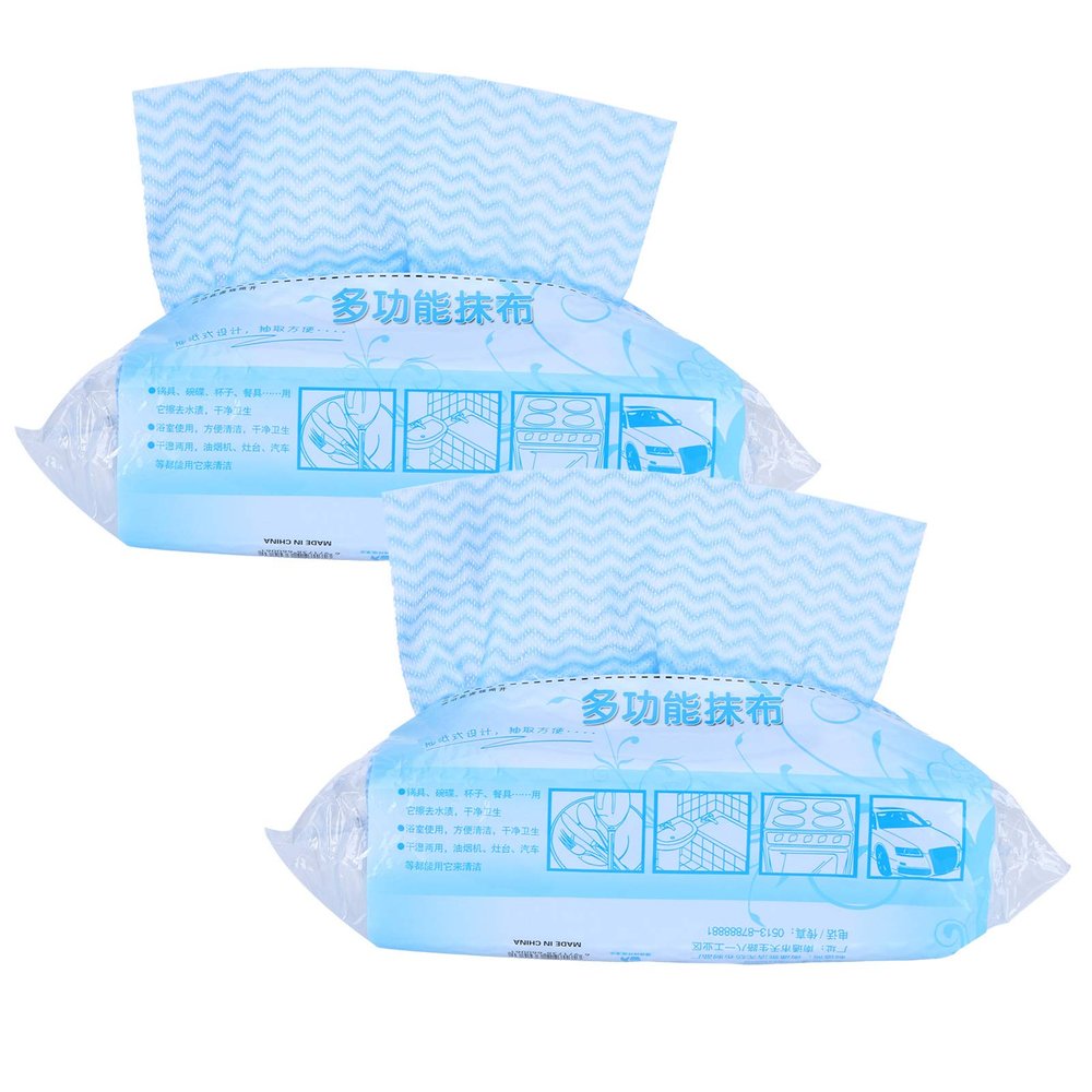 Gsycle 2 Packs Disposable Cleaning Cloths, Nonwoven Cleaning Cloths Dish Cloths For Washing Dishes Kitchen Glass Tabletop (Blue)