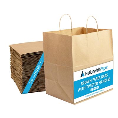 Nationwide Paper 25pcs Extra Large Plus Brown Paper Bags with Handles, Gift Bag DIY, Sweet Bag with Strong Twisted Handle for Party, Thanksgiving, Christmas, Birthday, Wedding (32x22x28cm)