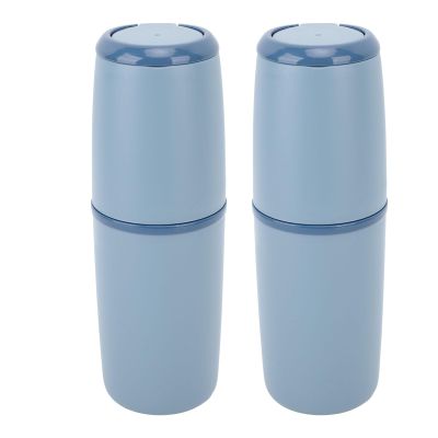 2Pcs Travel Toothbrush Case, Travel Toothbrush Cup Holder Toothpaste Storage Containers Versatile Stylish Look Portable Toothpaste Holder (Dark Blue)