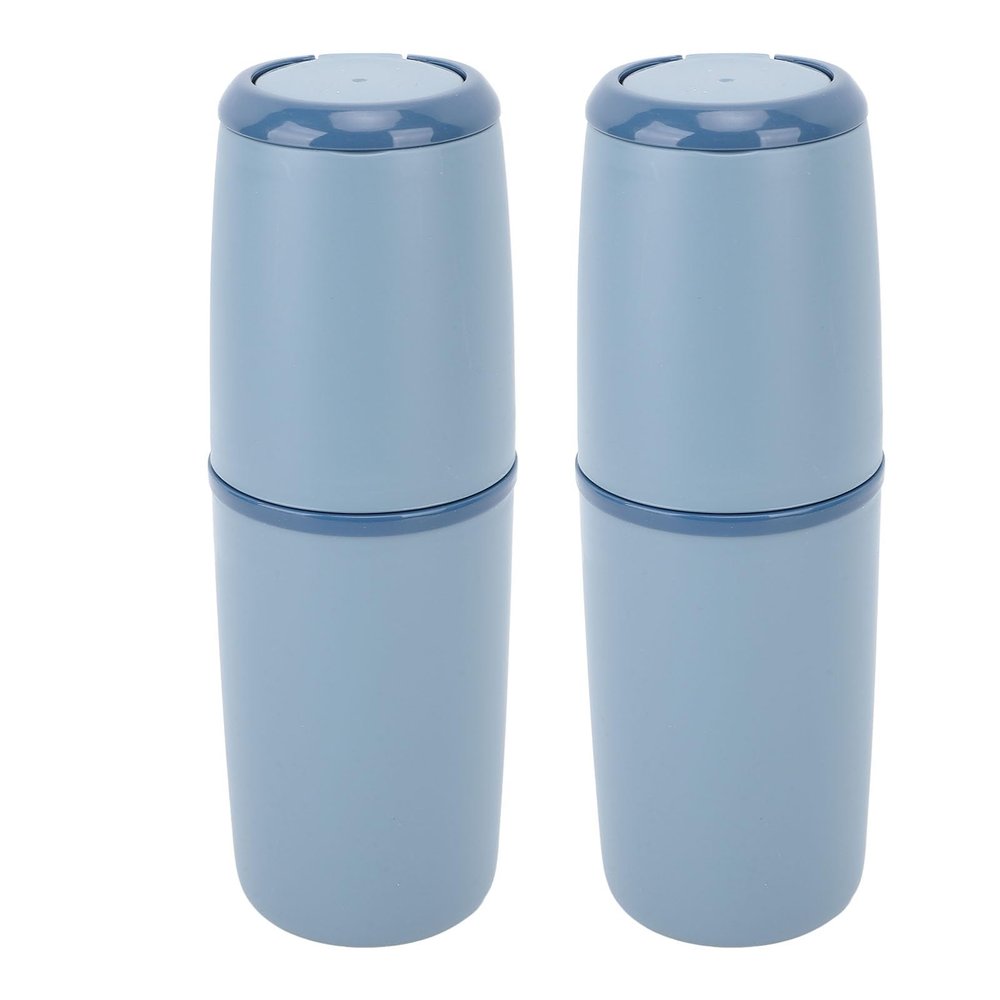2Pcs Travel Toothbrush Case, Travel Toothbrush Cup Holder Toothpaste Storage Containers Versatile Stylish Look Portable Toothpaste Holder (Dark Blue)