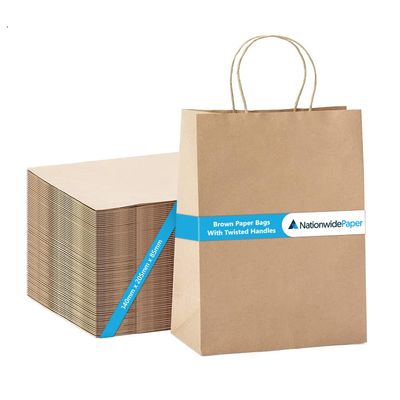 Nationwide Paper 100 Brown Kraft Party Paper Bag with Twist Handles, Extra Small Paper Bag, Biodegradable, DIY, Party, Shopping, Gifting, Grocery, Wedding, Birthday (13.3x20.3x9.5cm)
