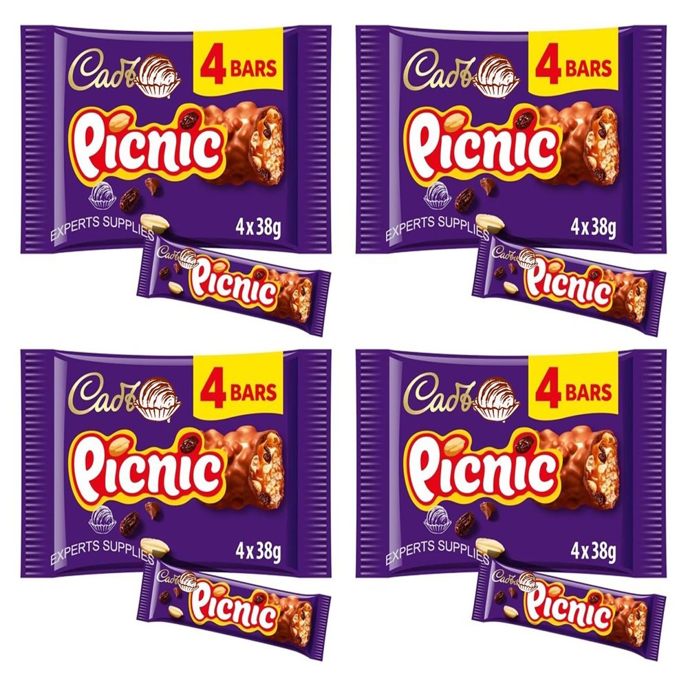4 x Chocolate Gift Hamper Cad Picnic Chocolate Bar 4 Pack Multipack 152g Suitable for vegetarians For Christmas Easter Thanks Giving By Experts Supplies