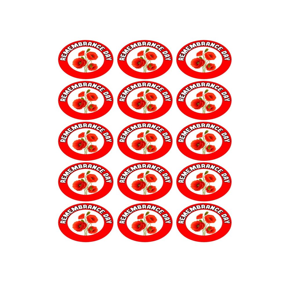15 x Remembrance Day Poppy Edible Wafer or Icing Cupcake Toppers Party Cake Decorations Perfect For Brownies Cookies Muffins & More! (Edible Wafer Card)