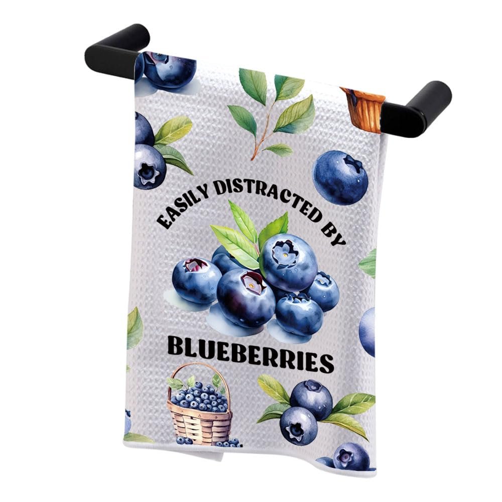 BDPWSS Blueberry Kitchen Towel Easily Distracted by Delicious Blueberries Blueberry Lover Gift Fruit Lover Gift Farmer Gift (Easily Blueberries TW)