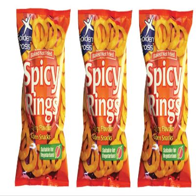 Golden Cross Spicy Onion Rings 3 x 150g Crisps Corn Snacks Spicy Flavour Flavoursome Snack
