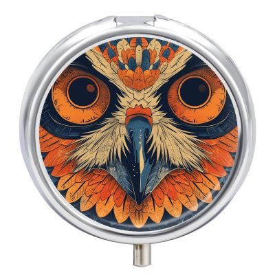 Round Pill Box Retro Color Owl Printed 3 Compartment Small Pill Case Portable Travel Pill Container to Hold Supplements Vitamins Fish Oil Medication