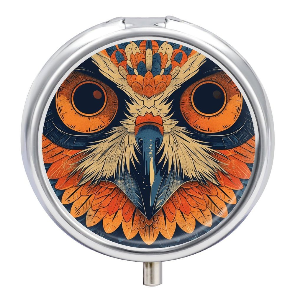 Round Pill Box Retro Color Owl Printed 3 Compartment Small Pill Case Portable Travel Pill Container to Hold Supplements Vitamins Fish Oil Medication