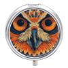 Round Pill Box Retro Color Owl Printed 3 Compartment Small Pill Case Portable Travel Pill Container to Hold Supplements Vitamins Fish Oil Medication view 1