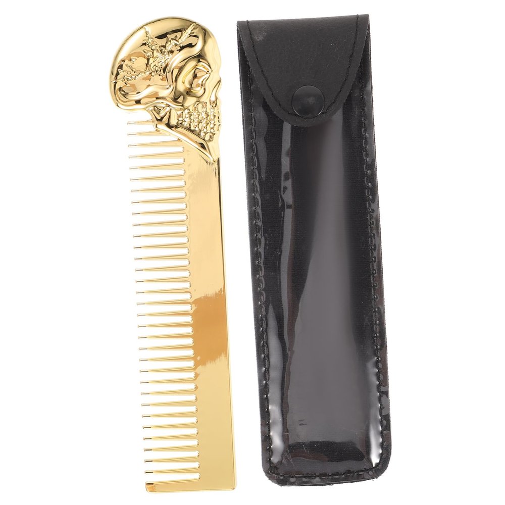 IWOWHERO Men Dual-sided Skull Comb for Beard Grooming and Hair Styling Compact Elegant Design for for All Hair Types and Styles Includes Protective Case